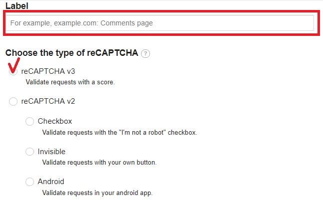 recaptcha v3登録画面